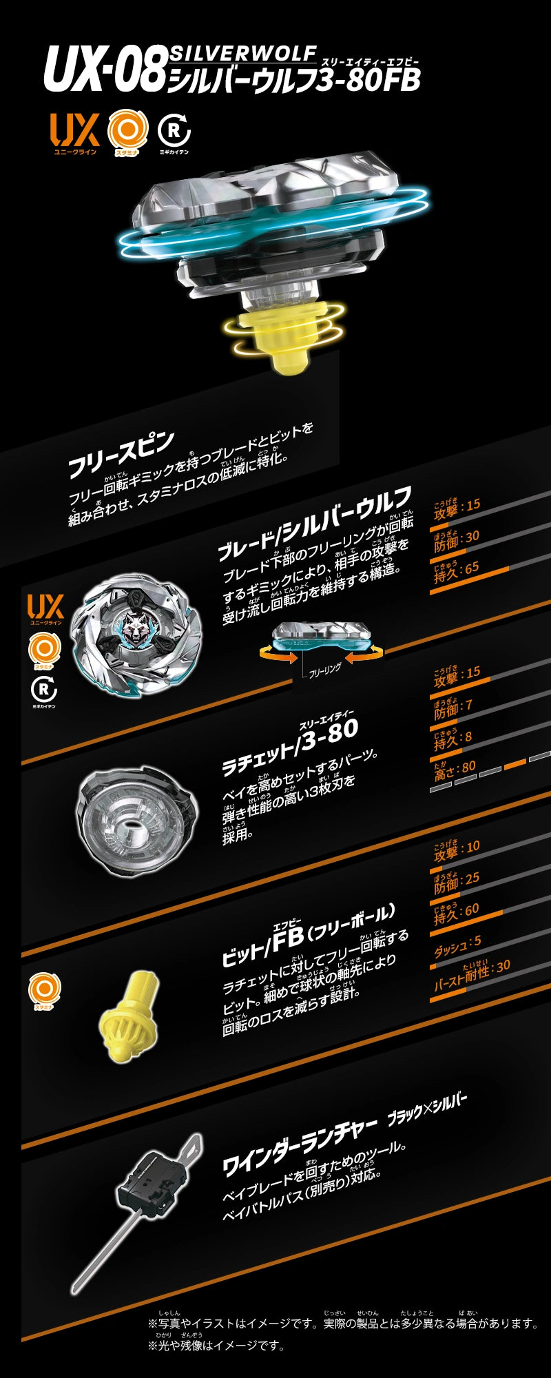 Silver Wolf 3-80FB Beyblade X Starter UX-08 (Takara Tomy)